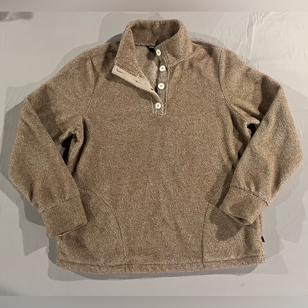 Eddie Bauer Women’s tan 1/4 Button-Up Pullover Sweater Size Medium